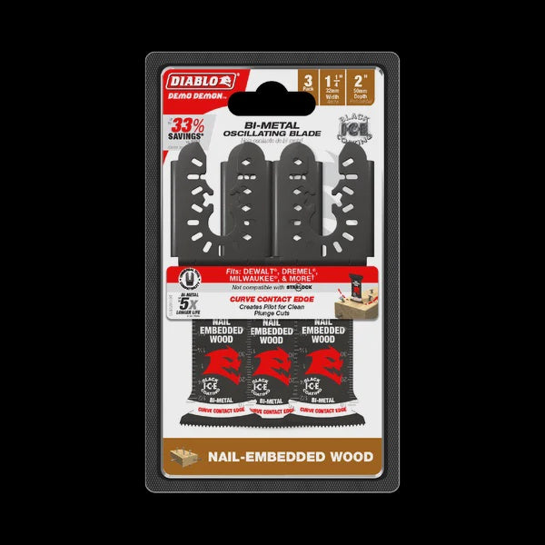 1-1/4" Demo Demon™ Universal Fit Bi-Metal Oscillating Blades for Nail-Embedded Wood (3-pk)