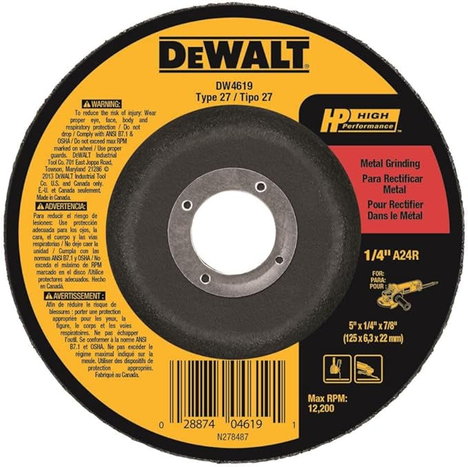 DEWALT DW4619 5" x 1/4" x 7/8" General Purpose Metal Grinding Wheel