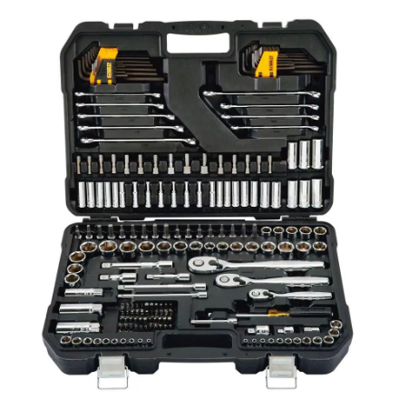 DEWALT 1/4-inch, 3/8-inch, and 1/2-inch Drive Polished Chrome Mechanics Socket Set (200-Piece) includes Combination Wrenches, Hex Keys, Nut Driver Bits and Ratchets and Sockets