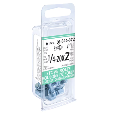 H Paulin 1/4-20 x 2-in Round Head Square Drive Stove Bolt With Nut, Zinc-Plated-6pcs