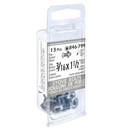 H Paulin 3/16 x 1-1/2-inch Flat Head Square Drive Stove Bolt with Nut - Zinc Plated- 13 pcs