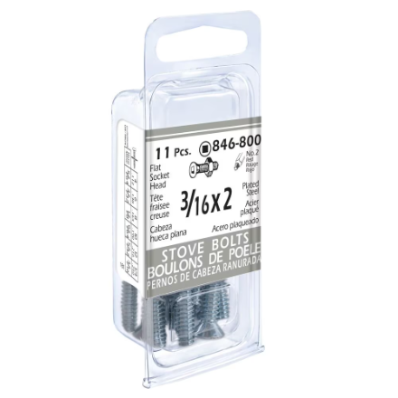 H Paulin 3/16 x 2-inch Flat Head Square Drive Stove Bolt with Nut - Zinc Plated- 11 pcs