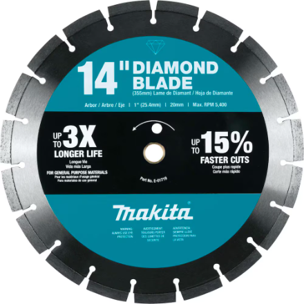 MAKITA 14-inch General Purpose Power/Angle Cutter Segmented Rim Diamond Blade for Cured Concrete & Masonry
