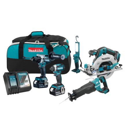 MAKITA 18V LXT Lithium-Ion Brushless Cordless 5-Tool Combo Kit w/2 Batteries (5.0Ah), Rapid Charger & Bag