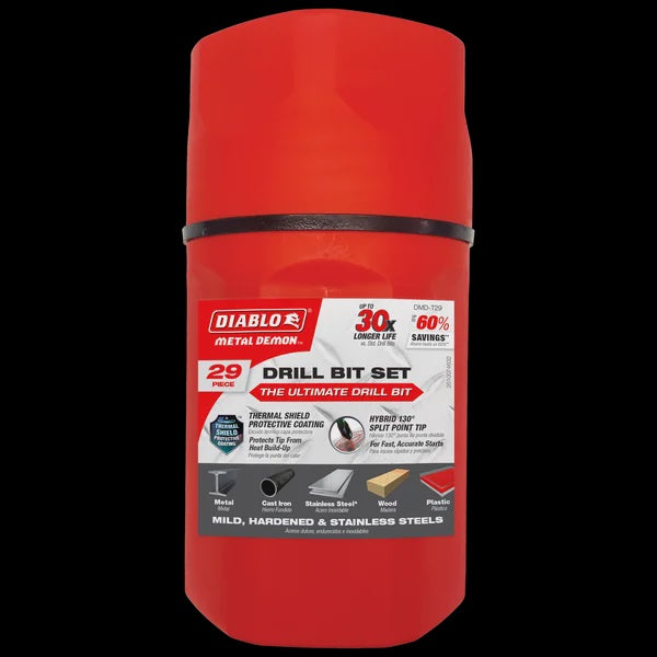 Diablo Metal Demon™ Drill Bits Set with Thermos for Mild, Hardened and Stainless Steels (29-pc)