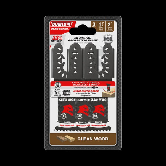 1-1/4" Demo Demon™ Universal Fit Bi-Metal Oscillating Blades for Clean Wood (3-pk)