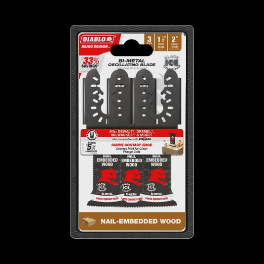 1-1/4" Demo Demon™ Universal Fit Bi-Metal Oscillating Blades for Nail-Embedded Wood (3-pk)