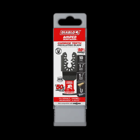 1-1/4"(w) x 1-1/2"(d) AMPED™ Demo Demon™ Universal Fit Carbide Teeth Oscillating Blade for General Purpose Cuts (10-pk)