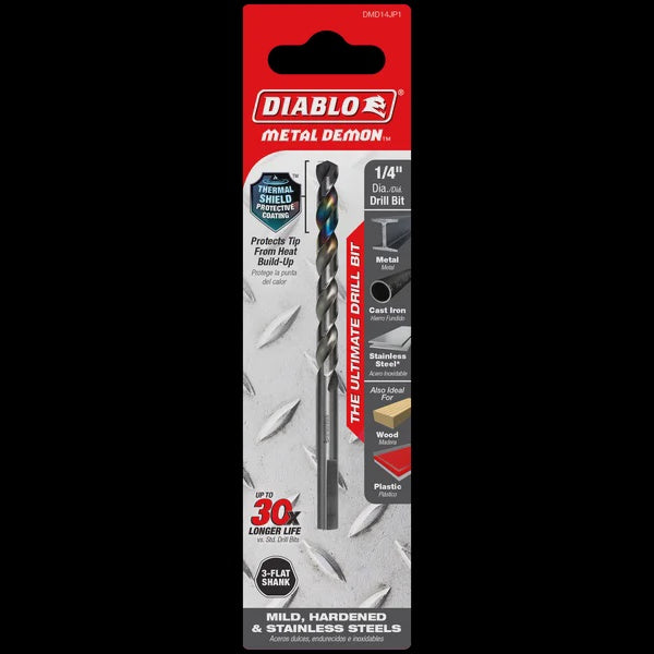 Diablo-1/4" Metal Demon™ Drill Bit for Mild, Hardened and Stainless Steels