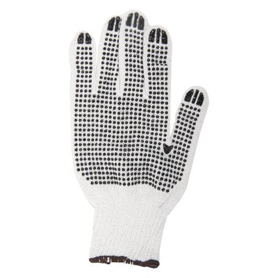 105546 1dz. Knitted Poly/Cotton Gloves White With Black PVC Dots