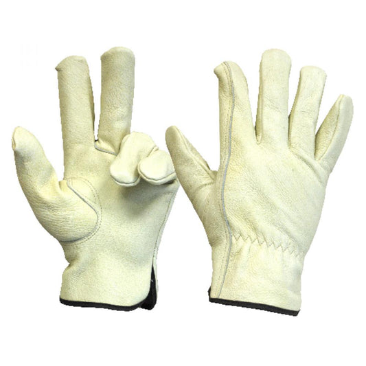 105601 1 Pair Unlined Pigskin Driver Gloves Elastic Cuff Cotton Hem (M)