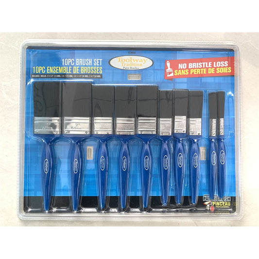 123036 10PC Synthetic Flat Bristle Paint Brushes Set (1/2", 1", 1-1/2",