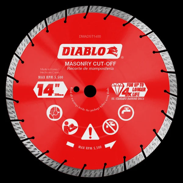 DMADST1400 14 in. Diamond Segmented Turbo Cut-Off Discs for Masonry