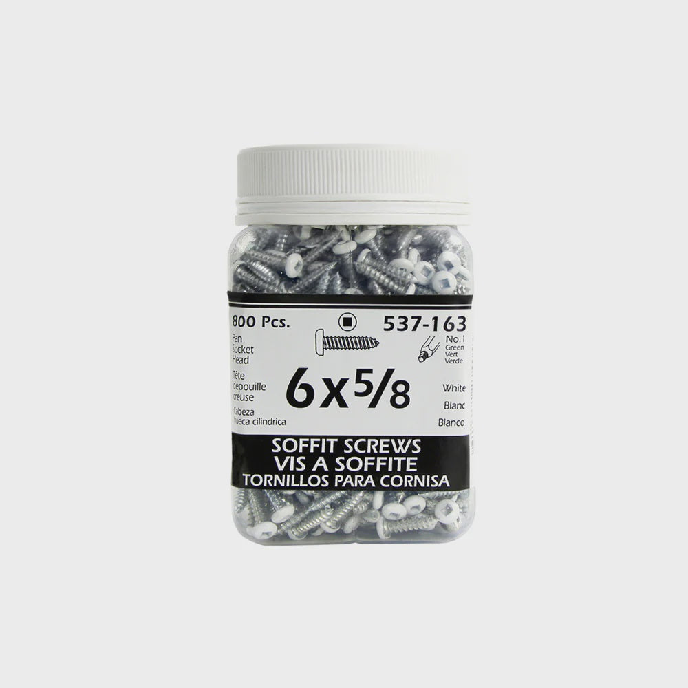 H Paulin 537-163 6 x 5/8 in. White Painted Pan Head Square Drive Soffit Screws 800 pcs