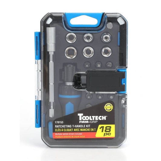 170153 18PC Ratcheting T-Handle Bit Driver & Socket Set