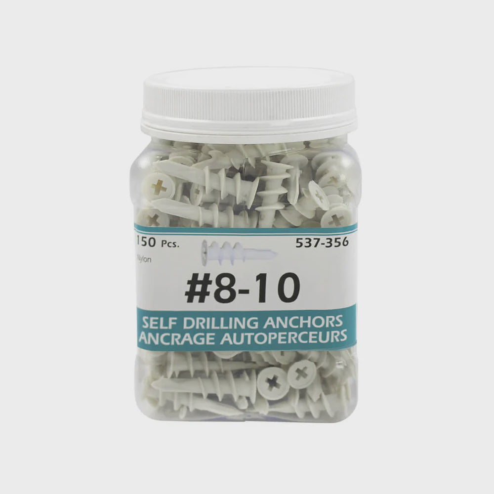 H Paulin 537-356 #8-10 Nylon Self-Drilling Drywall Anchors 150 pcs