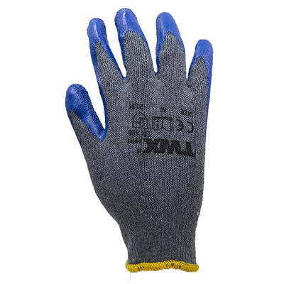 105642 1dz. Knitted Cotton Gloves Gray With Crinkle Latex Palm Blue