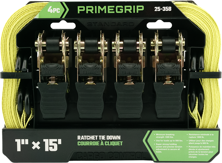 PRIMEGRIP 25-358 1" x 15' Ratchet Tie Down (4-Pack)