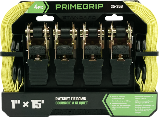 PRIMEGRIP 25-358 1" x 15' Ratchet Tie Down (4-Pack)
