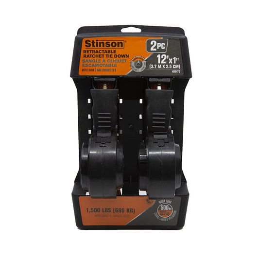 406473 2PC Retractable Ratchet Tie-Down 12ftx1in BS 1500lb