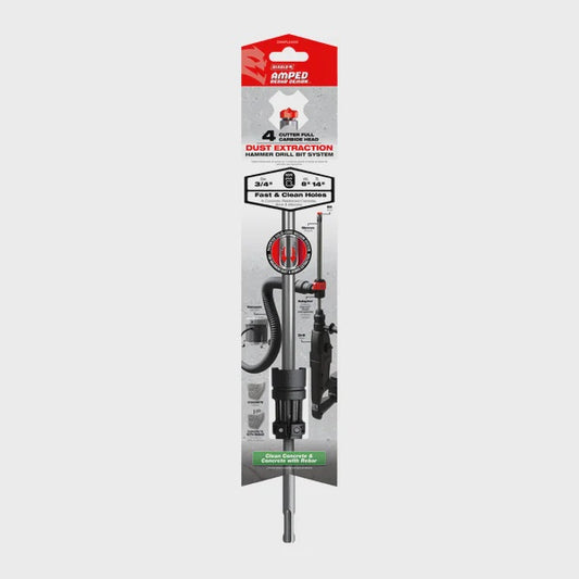 3/4" x 8" x 14" AMPED™ Rebar Demon™ SDS-Plus 4-Cutter Full Carbide Head Dust Extraction Hammer Drill Bit