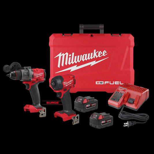 Milwaukee Tool M18 FUEL 18V Li-Ion Brushless Hammer Drill & SURGE Impact Driver Combo Kit w/ (2) 5.0 Ah Battery