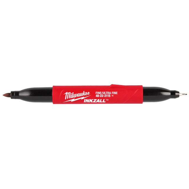 Milwaukee -INKZALL Double Sided Black Jobsite Marker - Ultra Fine And Fine Point