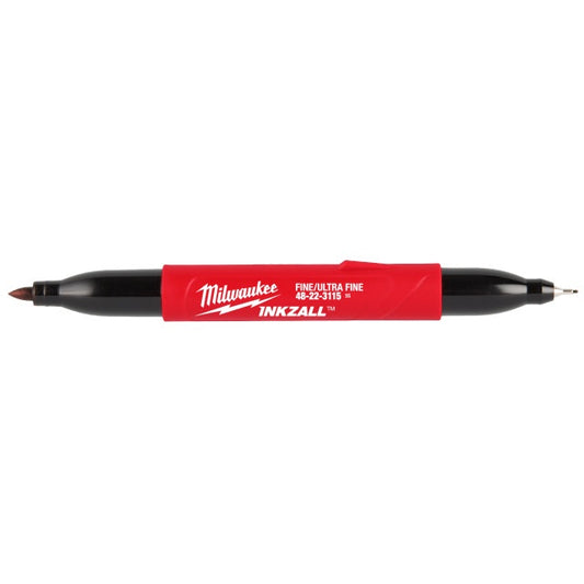 Milwaukee -INKZALL Double Sided Black Jobsite Marker - Ultra Fine And Fine Point
