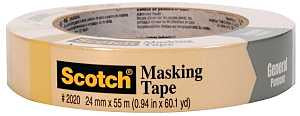 Scotch 2020-24U-F Masking Tape, 55 m L, 24 mm W, 0.0052 in Thick, Rubber Backing, Tan