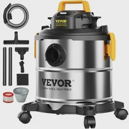 SL18601SS STANLEY FATMAX 16 GALLON STAINLESS STEEL CART Vaccum 6.5HP, 2-1/2" X 10' HOSE, 20' CORD, EXTENSION WAND, CARTRIDGE FILTER, DISPOSABLE DUST BAG, FLOOR BRUSH, UTILITY NOZZLE, CREVICE TOOL