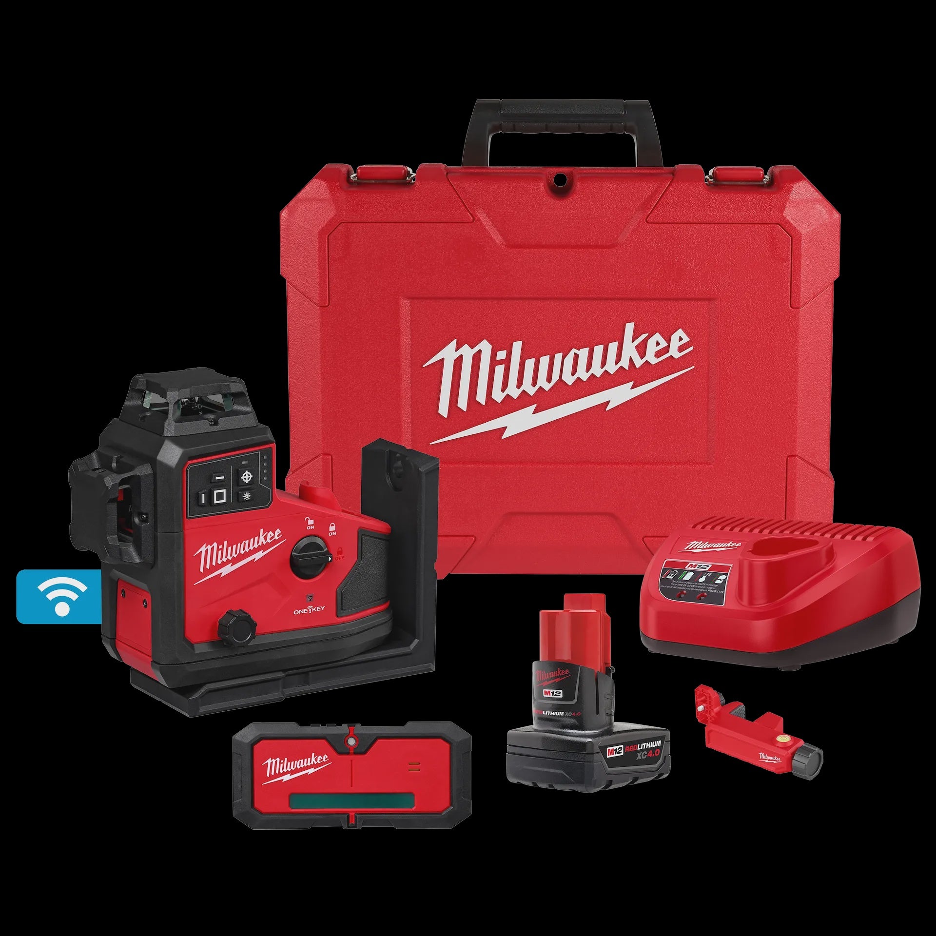 Milwaukee-M12™ Green 360° 3-Plane Laser w/Automatic Alignment & Receiver