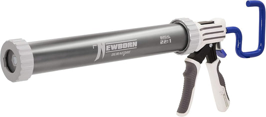820AL Newborn 15" ELITE Sausage/Cartridge/Bulk Applicator with Aluminum Barrel. 22:1 Thrust Ratio - Gray/White, with Ladder Hook and comfort grip.