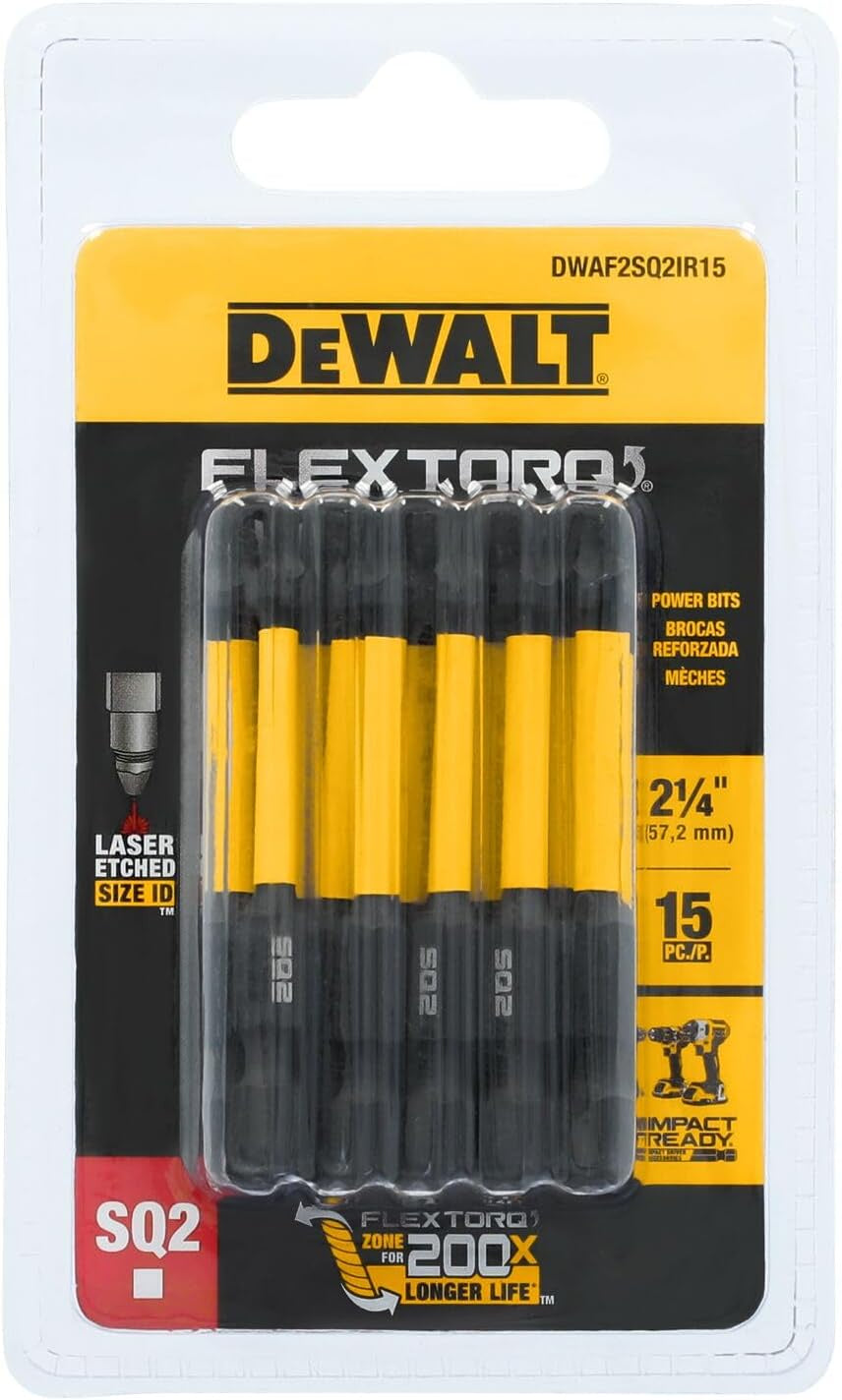 DWAF2SQ2IR15 Dewalt Screwdriver Bits Square #2 2inch 15pk