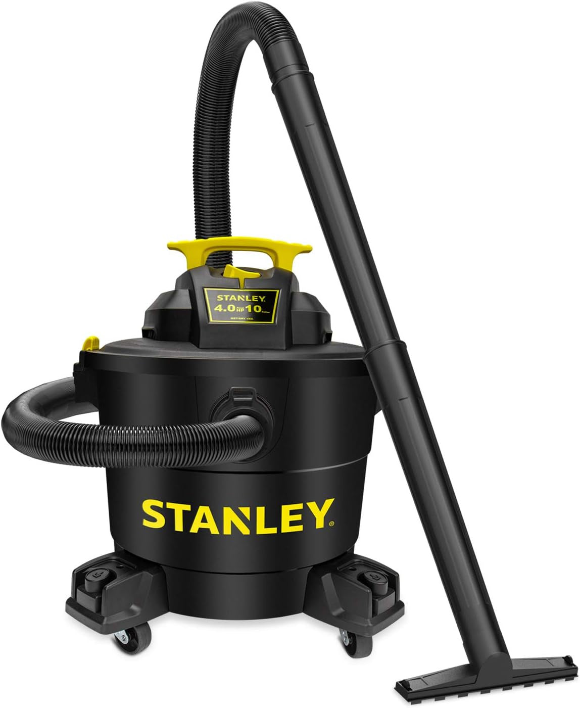 SL18191P STANLEY 10 GALLON POLY VACUUM 4.0HP, 1-7/8" X 6' HOSE, 10' CORD, INCL EXTENSION WAND, CARTRIDGE FILTER, DISPOSABLE DUST BAG, FLOOR NOZZLE, UTILITY NOZZLE, CREVICE TOOL