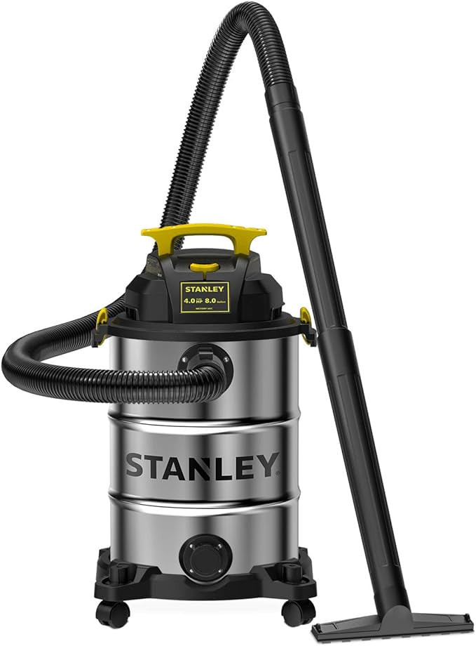 SL18117P STANLEY 8 GALLON POLY VACUUM 5.0HP, 1-1/4" X 6' HOSE, 16' CORD, EXTENSION WAND, CARTRIDGE FILTER, DISPOSABLE DUST BAG, FLOOR NOZZLE, UTILITY NOZZLE, CREVICE TOOL
