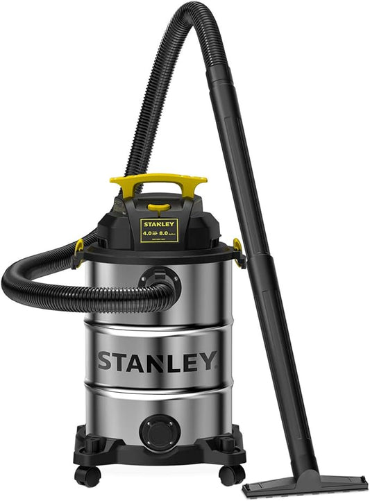 SL18117P STANLEY 8 GALLON POLY VACUUM 5.0HP, 1-1/4" X 6' HOSE, 16' CORD, EXTENSION WAND, CARTRIDGE FILTER, DISPOSABLE DUST BAG, FLOOR NOZZLE, UTILITY NOZZLE, CREVICE TOOL