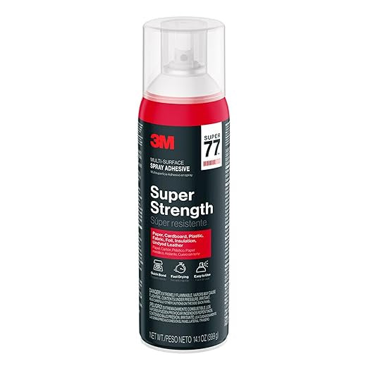 3M Super 77 Multi-Surface Spray Adhesive, 14.1 oz., Low VOC, Quick Bond, Fast Drying, Clear Finish for Foil, Foam, Paper, Metal, Plastic, Fabric, and Cardboard (77-NAT-EF)