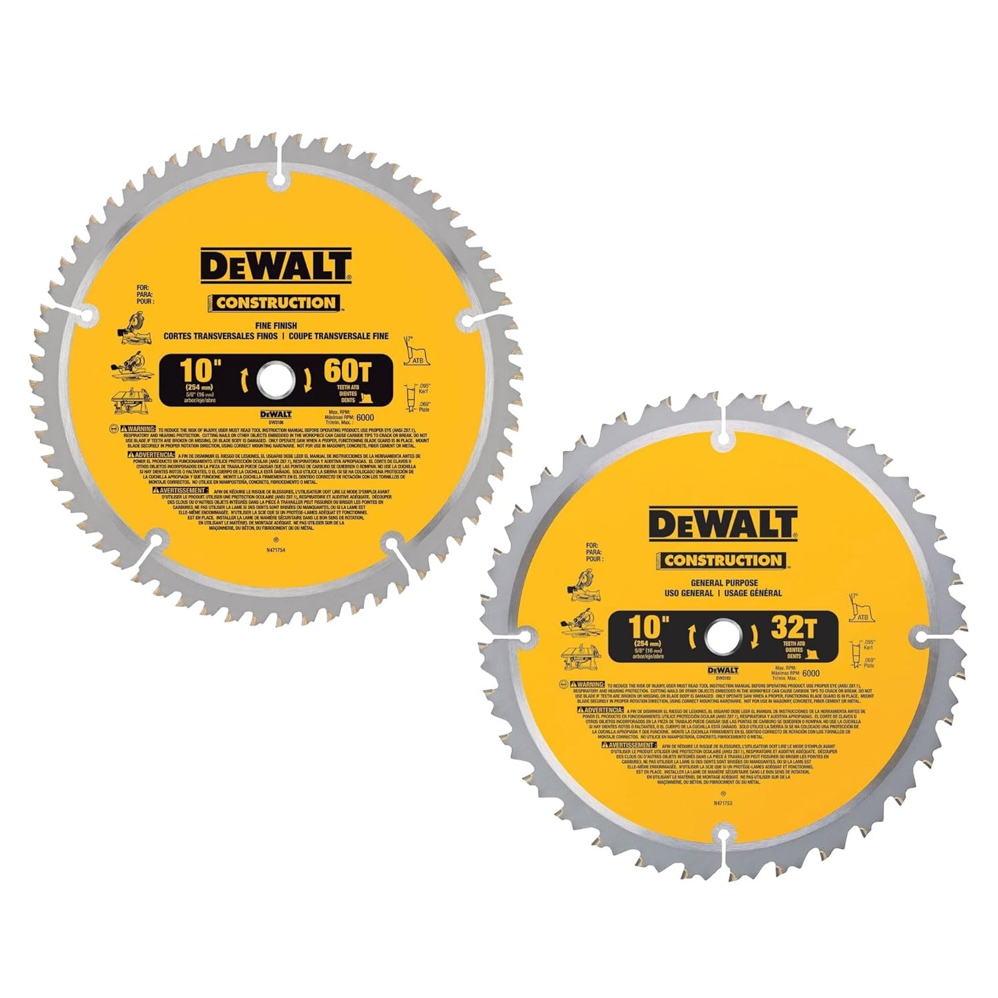 DW3106P5 Dewalt Blades 60T & 32T Combo