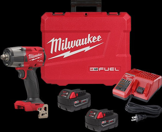 Milwaukee Tool M18 FUEL 18V Li-Ion 1/2 in Mid-Torque Impact Wrench w/ Friction Ring Kit w/ Resistant Batteries