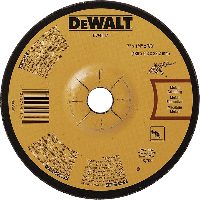 DEWALT DW4547 7" X 1/4" High Performance Fast Metal Grinding Wheel, 7/8" Arbor