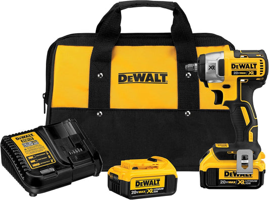 DCF890m2 DEWALT 20V MAX XR Li-Ion Cordless 3/8-inch Brushless Impact Wrench Kit w/ (2) Batteries 4Ah, Charger and Bag
