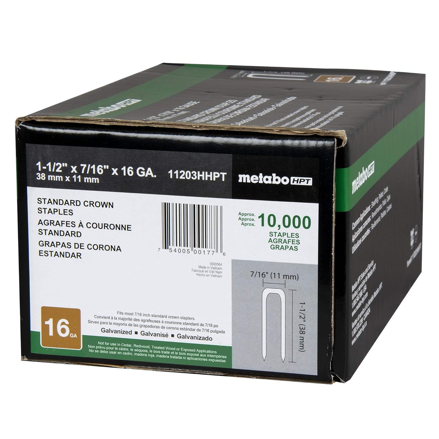 11203HHPT 7/16 X 1-1/2" MED CRN STAP 10M GAL N17