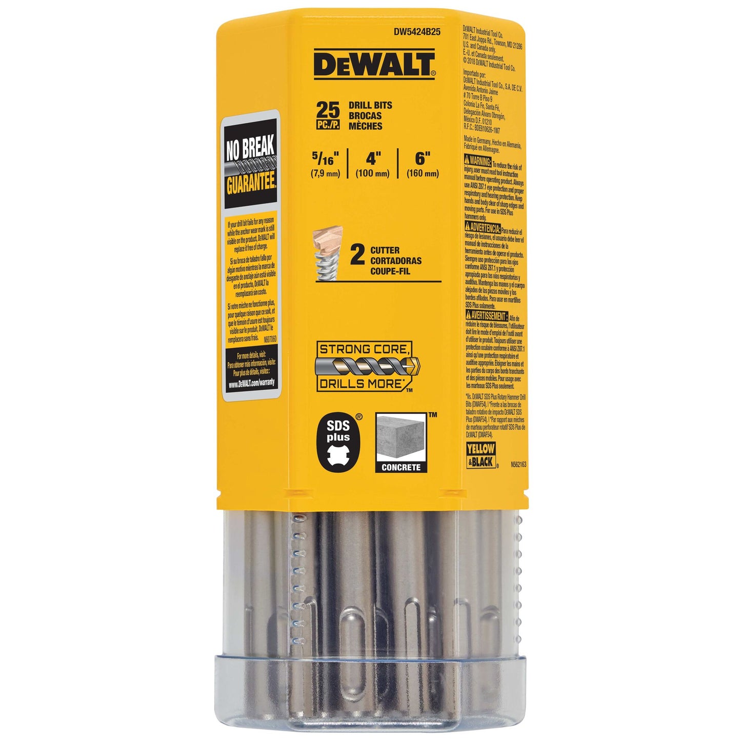 DEWALT Concrete Drill Bit 5/16″ x 6″ OAL, SDS Plus – 25 Pack