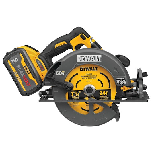 DCS577X1 Dewalt 60V Flexvolt Brushless 7-1/4" Saw Kit include 9Ah Battery & Charger