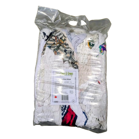 Cleancloth Ganzie White Print T-Shirt Rag 10 lb. Bag (_) -705105601359