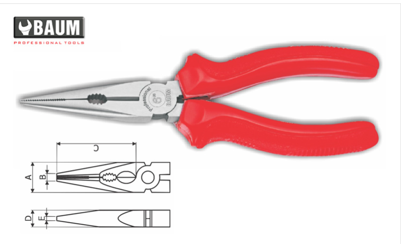 14 Long Nose Pliers, Steel- C60, Finish- Polished 8" / 200 MM BAUM