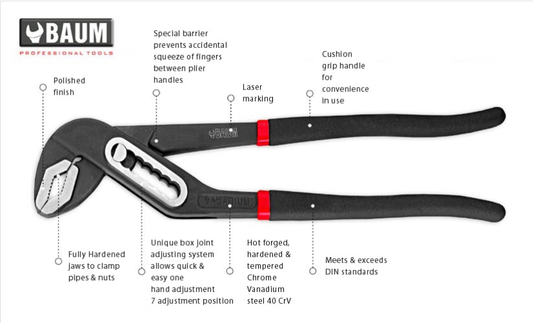 24 Water Pump Pliers (Box Joint Type), Steel- CRV, Finish- Polished 10" / 250 MM