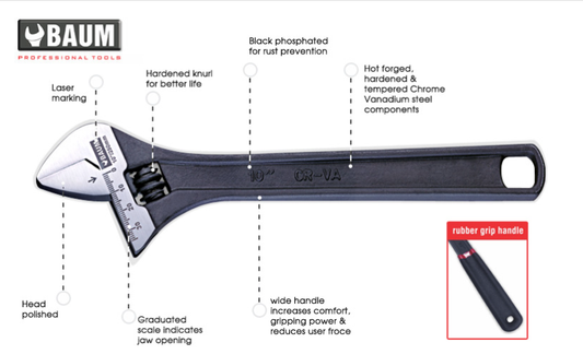 160 Adjustable Wrench (Heavy Duty), Steel- CRV, 10/250 MM