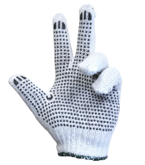 Toolsway 1dz. Knitted Poly/Cotton Gloves Unbleached With Black PVC Dots (L)