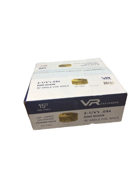 VR 2-1/4" X .094  Ring Shank Hot Dipped Galvanized Coil Nail 4.5M